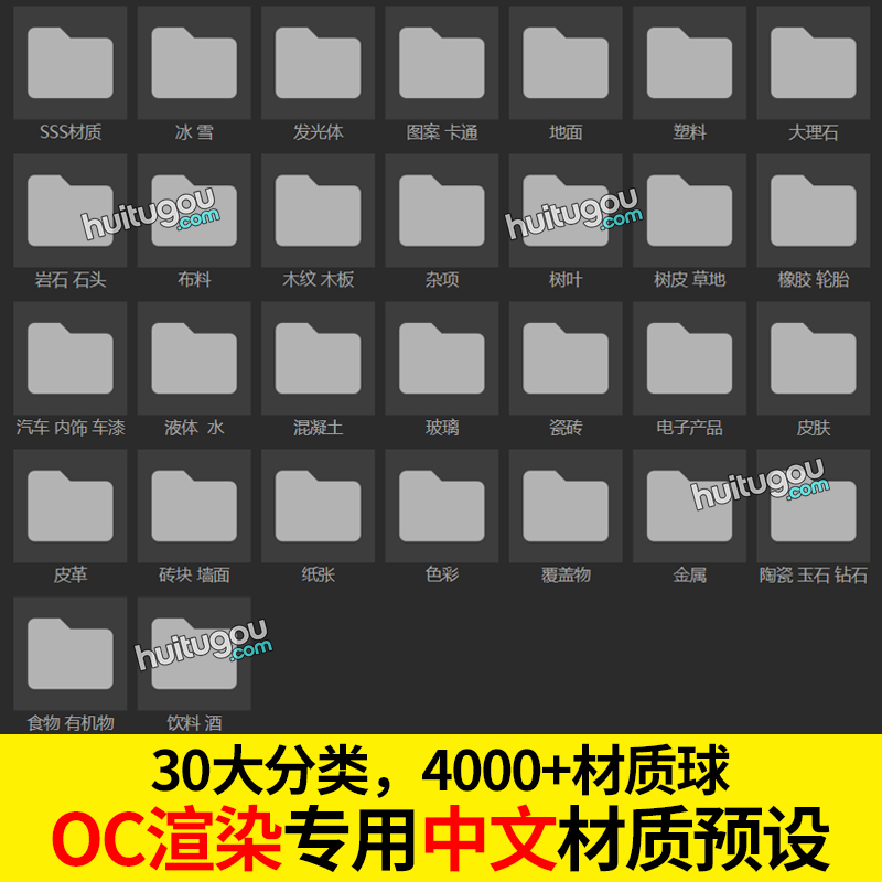 OC材质球预设包4000+C4D中文材质库布料金属玻璃octane渲染器专用-图1