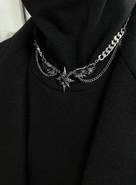 暗黑星芒翅膀项链男款潮流轻奢