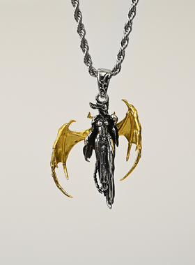 复古风金翼女巫恶魔吊坠项链男款