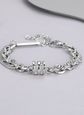 双层叠戴钛钢手链男款