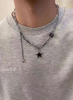黑色星星拼接项链男简约百搭嘻哈
