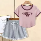 Летний комплект для отдыха, короткая спортивная футболка для школьников, подходит для подростков, по фигуре