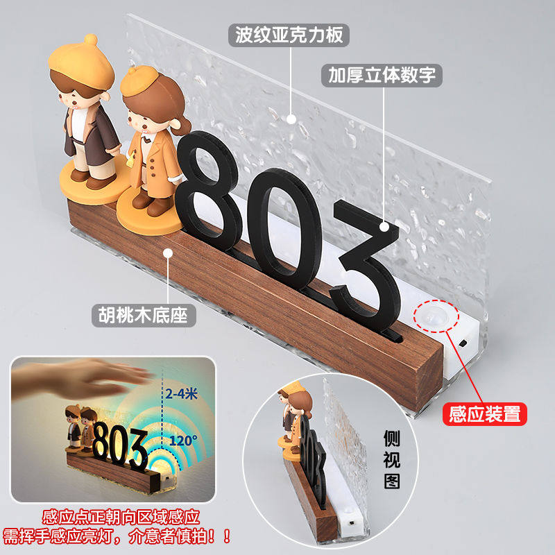 2026年新款门牌号码牌家用定制高级感轻奢创意小区入户门口可爱卡通玩偶个性diy装饰发光房号挂牌标识牌定做 - 图1