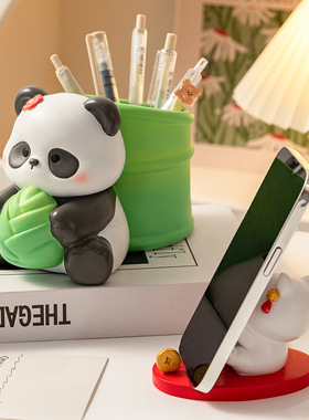节节高升熊猫收纳笔筒摆件