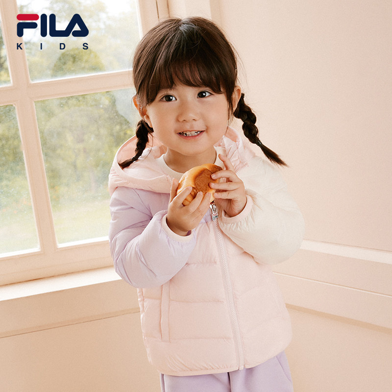 FILA 斐乐儿童童装羽绒服2023秋冬新款婴幼童男女连帽保暖外套潮