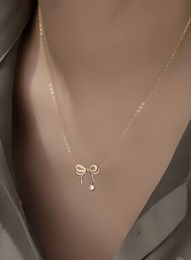 迪士尼S925银女蝴蝶结吊坠项链