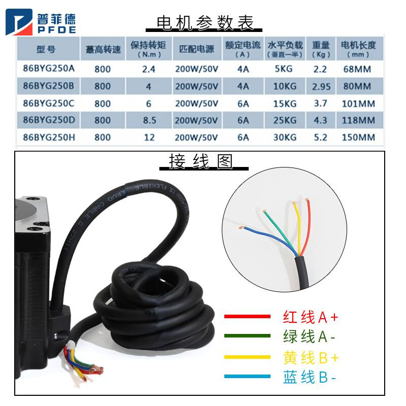 普菲德86步进电机套装12N86BYG250H+驱动器MA860H长150MM替雷赛 - 图2