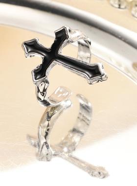 Cross ring欧美新款跨境暗黑滴油十字架戒指夸张个性开 口关节戒