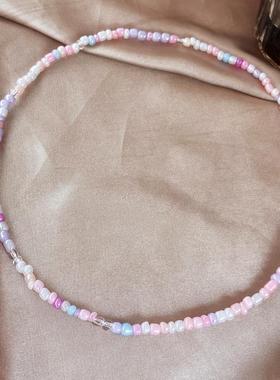 Pink Necklace women necklaces women串珠锁骨链 粉色米珠项链女