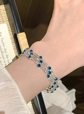 高级感蓝色手镯女款叠戴手环显白手镯子手链时尚轻奢小众手饰