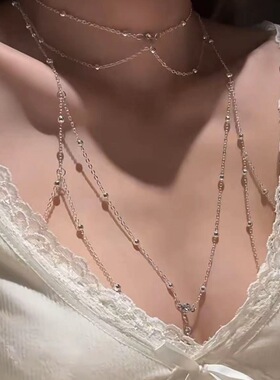 好辣好辣!yyds纯欲风胸链性感比基尼bikini立体后背身体链颈链女