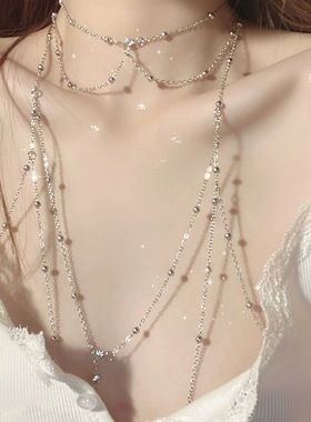 纯欲choker项链辣妹身体链胸链欧美性感立体后背链设计锁骨链颈链