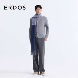 【羊绒围巾】ERDOS 男装25年春新款双层起毛提花工艺拼色百搭围巾