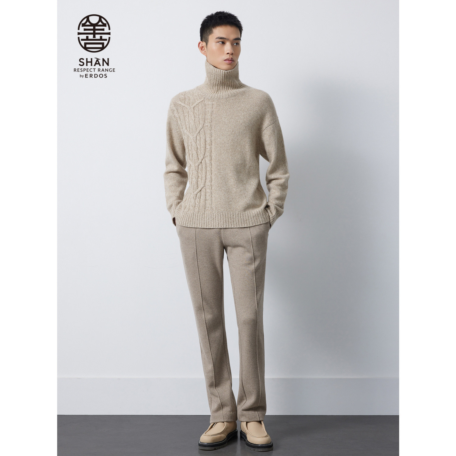【善系列】ERDOS 男装羊绒衫秋冬老钱风暖沙色高领绞花,淘宝优惠券,粉丝福利购,淘宝优惠卷