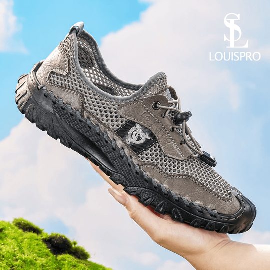 LOUISPRO男鞋冬季2025新款透气高端溯溪网面男士一脚蹬沙滩休闲鞋