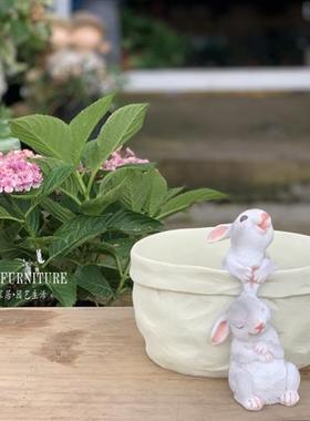 口袋小兔子收纳花器多肉花盆萌可爱花园装饰桌面摆件创意礼物品