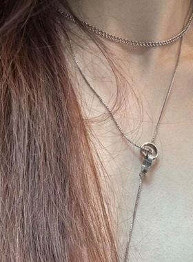 韩系ins风银色圆环流苏项链女款