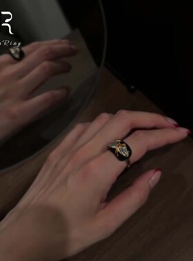 中式复古贵气黑色蝴蝶戒指女轻奢