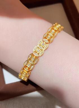 八方来财！金色爆闪铜钱手链轻奢