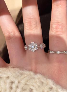 法式爆闪花朵戒指女细圈清冷感