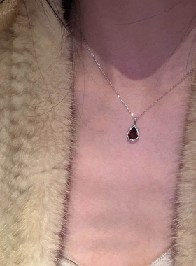 超闪仿红宝石水滴项链精致优雅