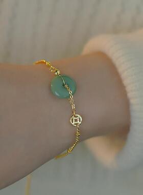 925纯银天然和田玉平安扣手链女ins小众设计感复古送女友闺蜜礼物