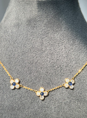 复古蓝色花朵项链女款高级感轻奢