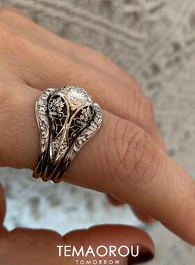 银色镂空繁花戒指女中古做旧独特