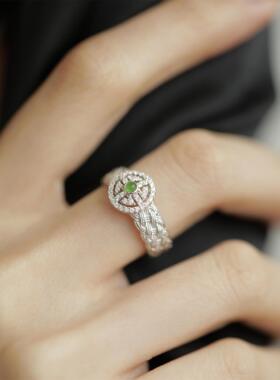 S925银和田玉蕾丝编织戒指女小众设计高级感简约开口指环时尚个性