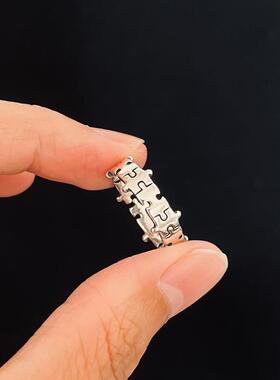 银色拼图戒指女冷淡风复古朋克