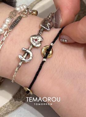 叠戴仿珍珠手串女款复古做旧手链