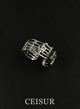 镂空音符戒指女宽版开口简约时尚