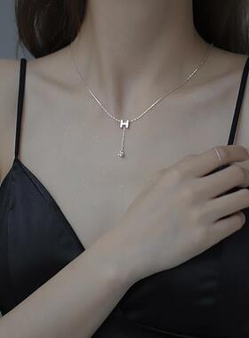 925纯银H字母流苏项链女高级设计感小众锁骨链冷淡风2022年新款女