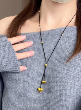 金色双屁桃吊坠编绳毛衣链女复古
