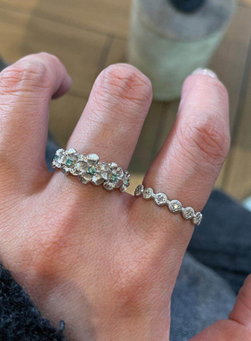 银色拉丝花朵戒指女款2026新款