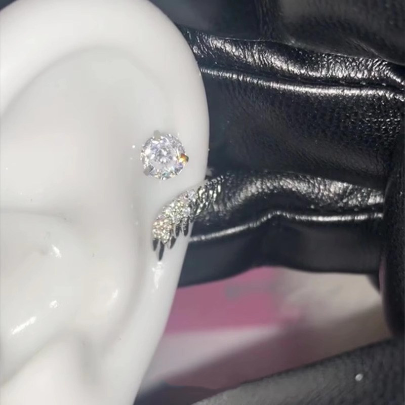 绝美天使羽翼耳骨钉女款轻奢高级感小众耳环独特时尚仿钻缠绕耳饰 - 图3