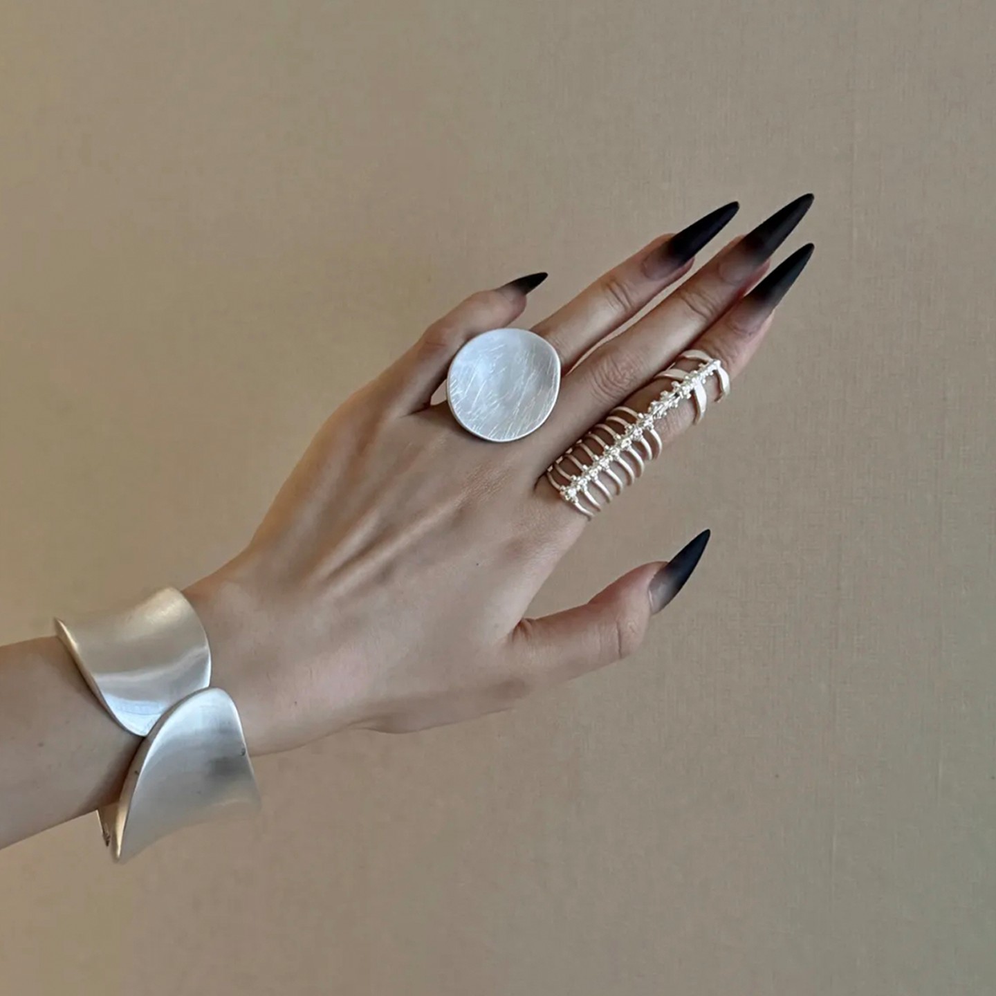 Cool silver frosted plain wide stacking rings