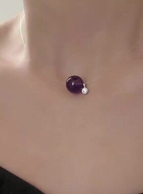 清冷感紫色圆珠鱼线项链女款小众