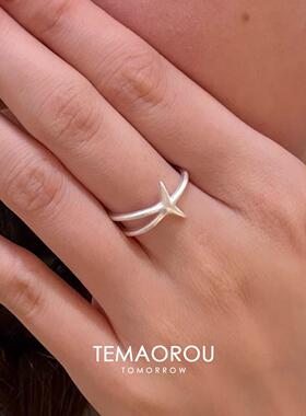 海边度假风银色哑光星星戒指女