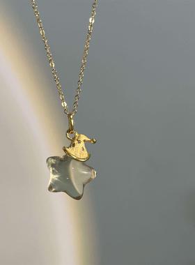 戴帽子的星星吊坠项链女可爱萌趣