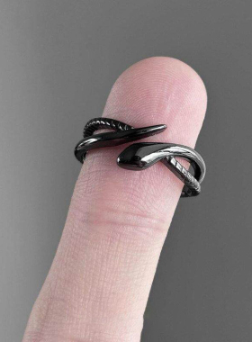 银色vintage中古黑色蛇形戒指女