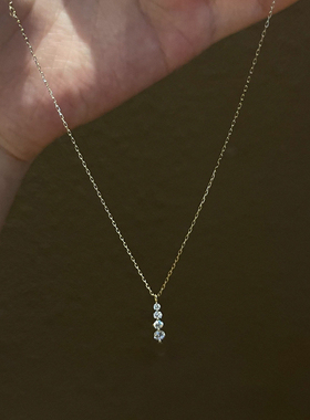 清冷感金色一字仿钻吊坠项链精致