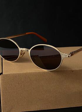 复古黑茶镜片金丝边椭圆形太阳眼镜美式老钱风墨镜显脸小时尚配饰