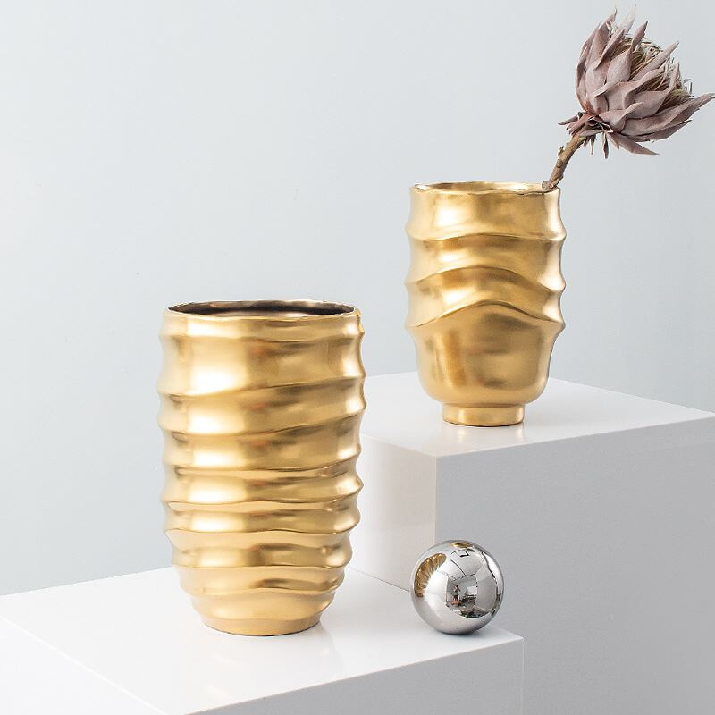 艺贝子现代简约陶瓷花瓶金色银色客厅茶几玄关北欧轻奢插干花器 - 图2