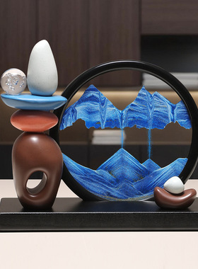 轻奢高档时来运转流沙画摆件工艺品欧式酒柜客厅装饰品3D立体沙漏