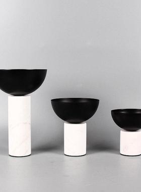 现代简约大理石金属花器果盘摆件北欧样板间酒店客厅餐桌收纳托盘