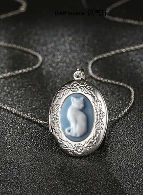 简洁的黑白猫图案可打开项链