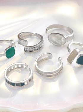 6-piece ring set跨境祖母绿滴油戒指简约开 口戒指女关节戒套装