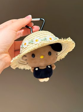 日本代购黑皮豆豆眼kitty猫挂件小玩偶哈喽KT包包挂饰钥匙扣礼物
