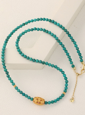 SMGI/绿松石925银镀18K金锁骨链